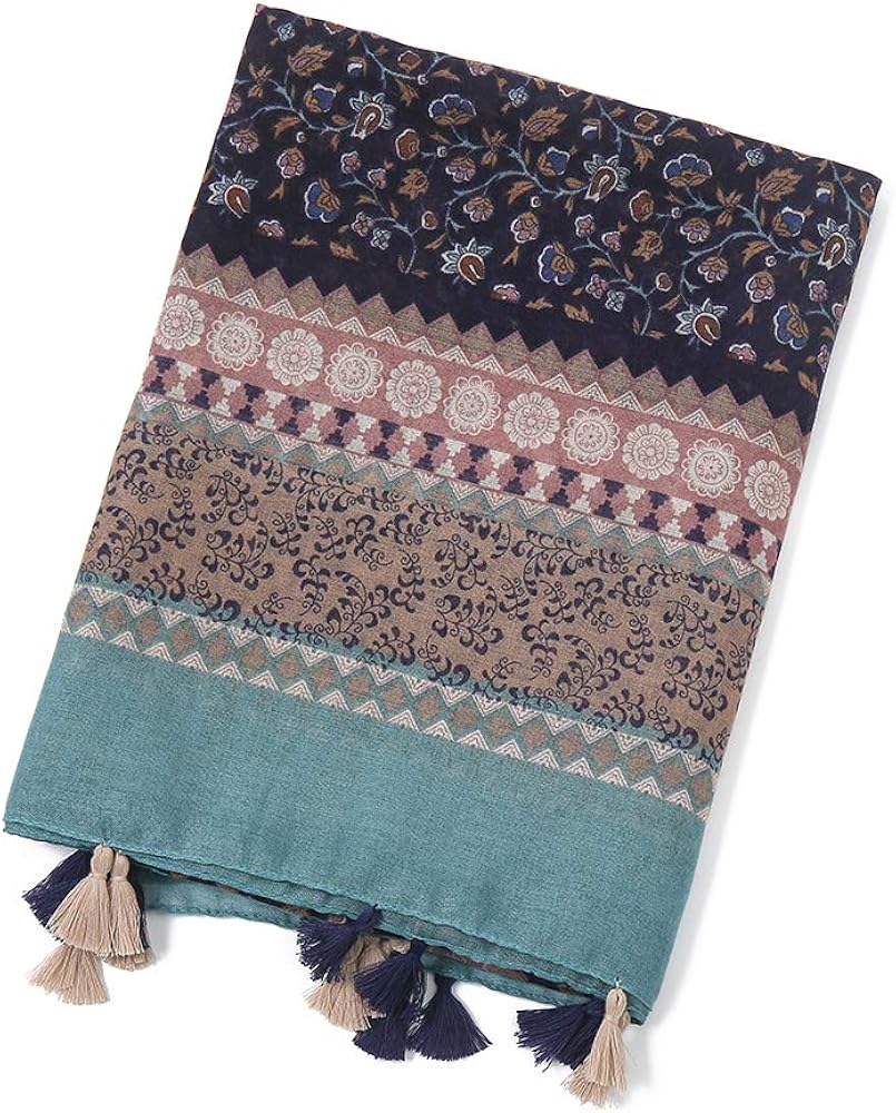 Boho style summer friendly navy blue long tassel hijab / orna