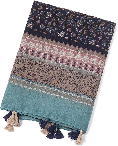Boho style summer friendly navy blue long tassel hijab / orna