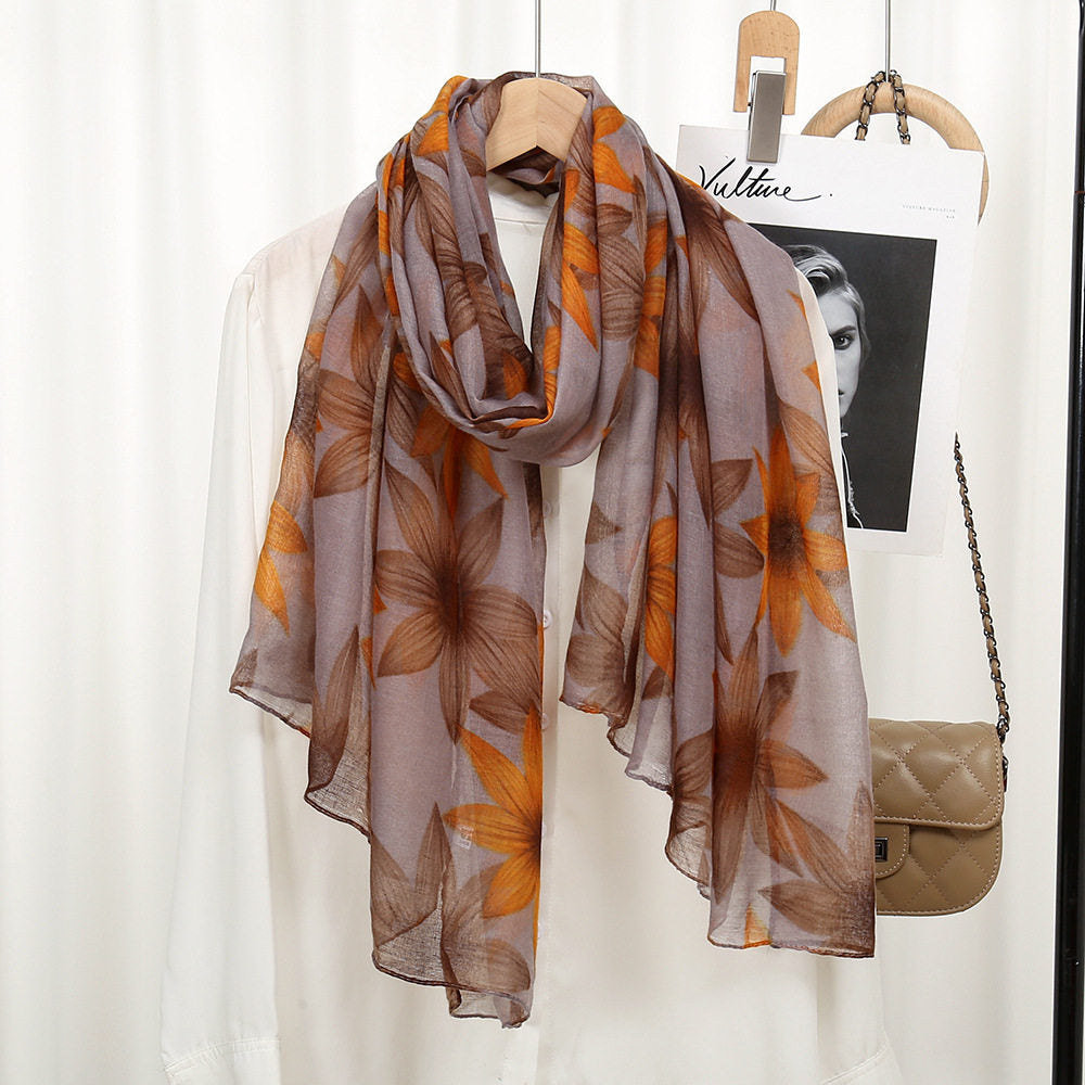 Elegant Gray Color Imported Floral Printed Summer Friendly Hijab / Orna