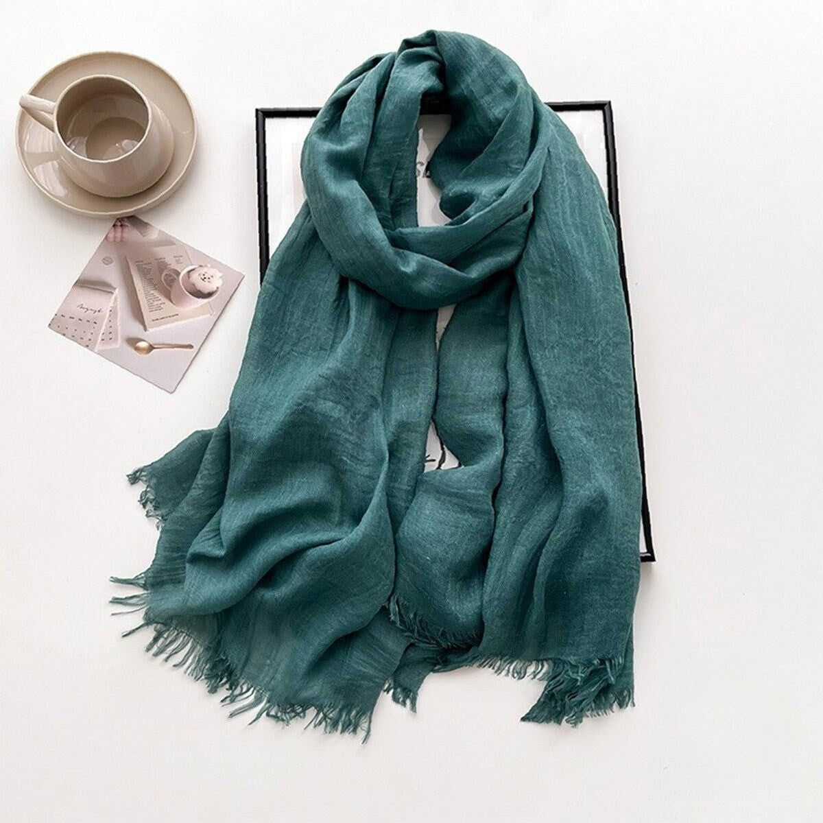 Stylish Teal Green Imported Super Soft Big Size Summer Friendly Cotton Hijab / Orna