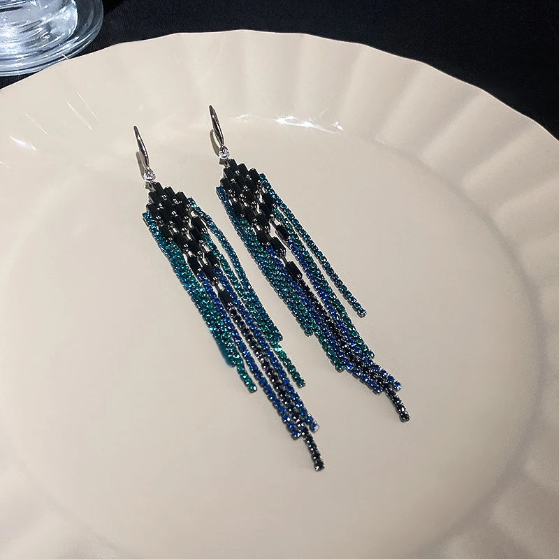 Elegant blue color tassel earrings