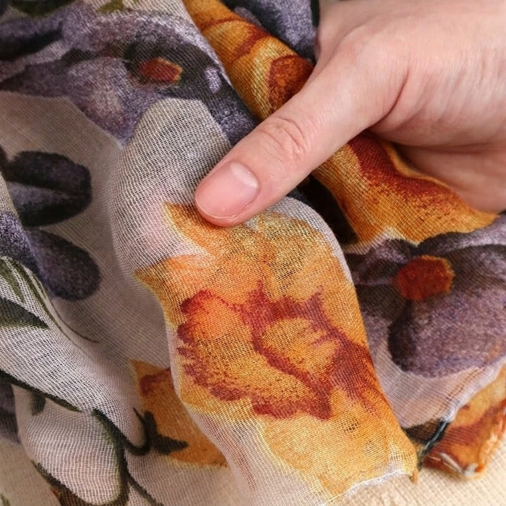 Beautiful Yellow Floral Patterned Soft Lightweight Long Hijab / Orna
