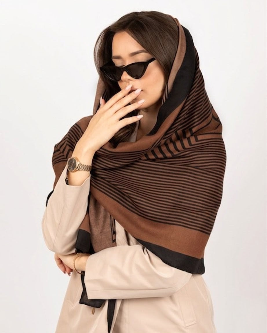 Classy brown striped line soft long viscose hijab / orna