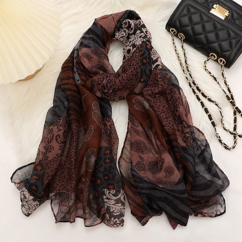 Lovely khaki Coffee Color Leopard Printed Imported Skin-friendly Long Hijab / Orna