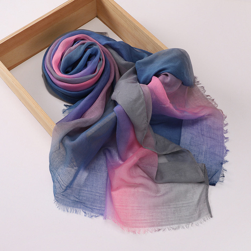 Elegant Blue Pink Summer Friendly Gradient Color Imported Long Hijab / Orna