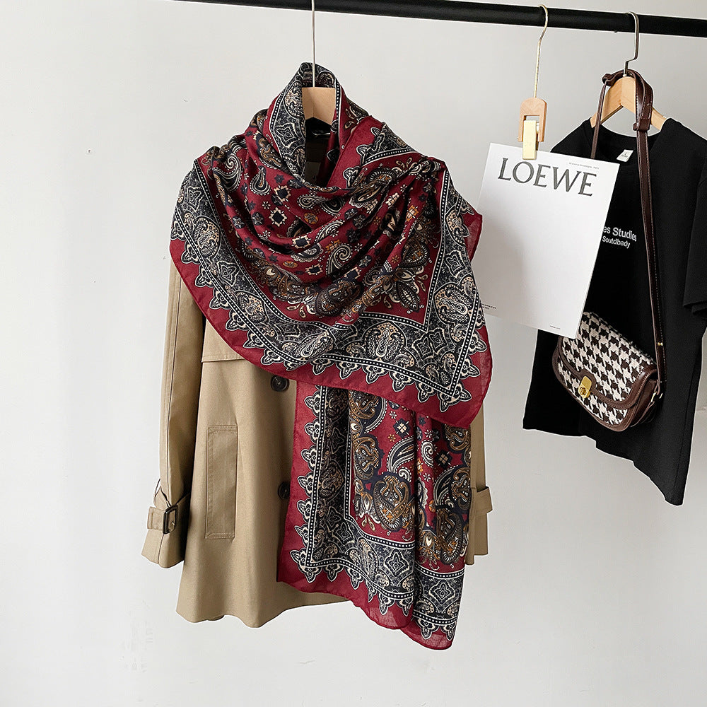 Gorgeous maroon color paisley printed soft long hijab / orna