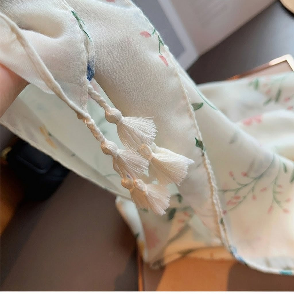 Imported Colorful Floral Printed Super Soft Long Tassel Hijab / Orna