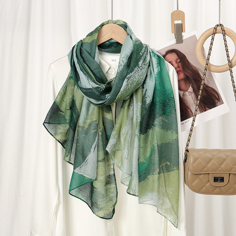 Stylish green colour printed soft long hijab