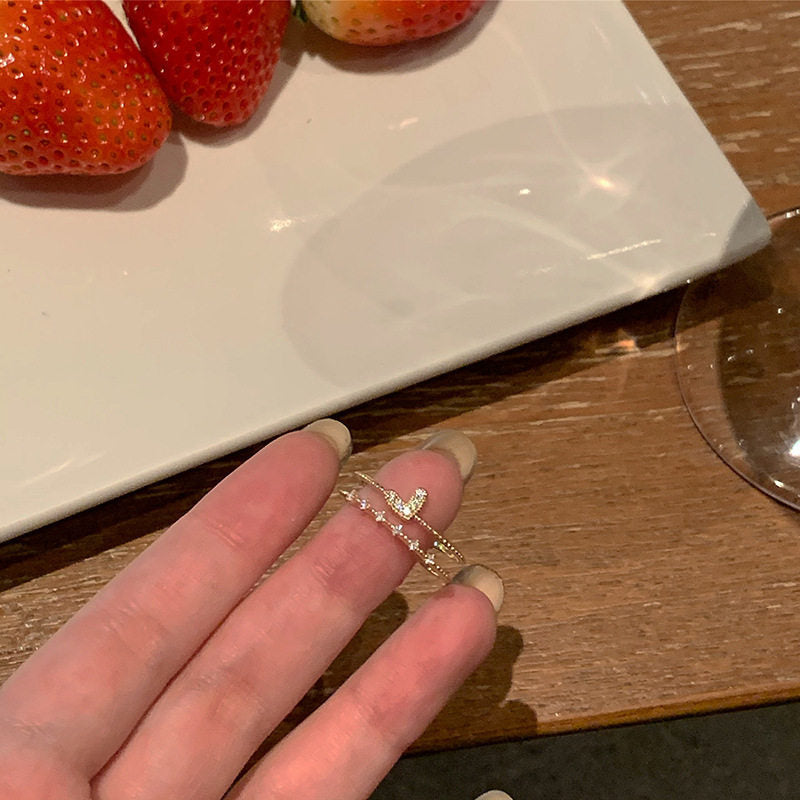Luxury High Quality Korean Style Exquisite Zircon Ring Ring Women's Opening Adjustable Dieting Finger Ring Light Luxury Niche Personalized Design Imported Adjustable Heart Ring