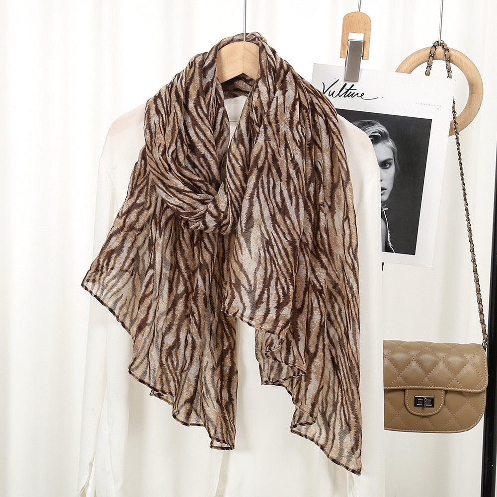 Brown color leopard printed soft long scarf