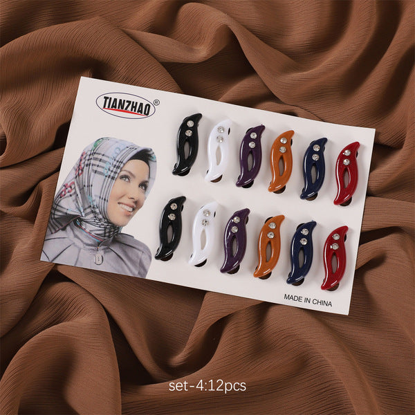 Foreign trade mixed color diamond flower heart wave hollow plastic imported safety pin cap needle scarf clip safety pin