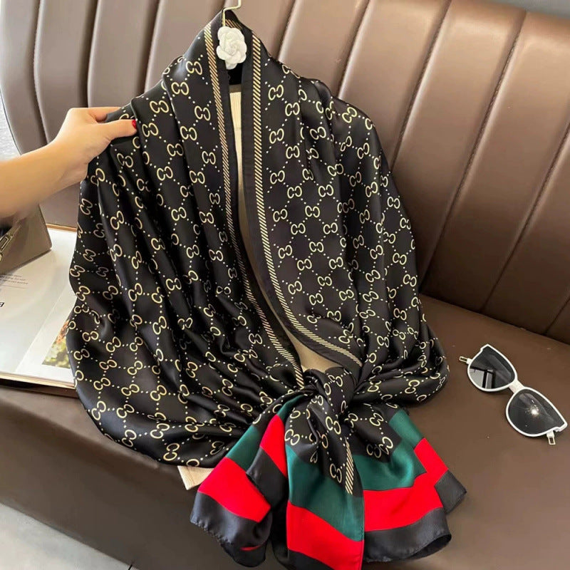 Classy black printed long silk hijab / orna