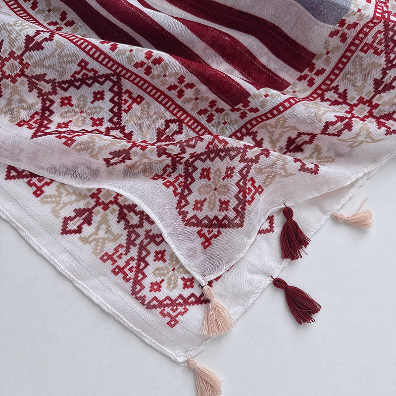 Elegant rose pink color soft long tassel hijab/orna