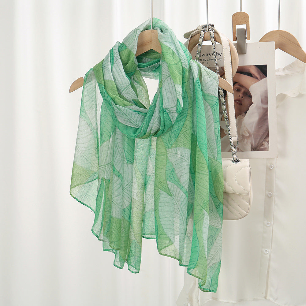 Stylish Green Leaf Printed Soft Long Imported Summer Friendly Hijab / Orna