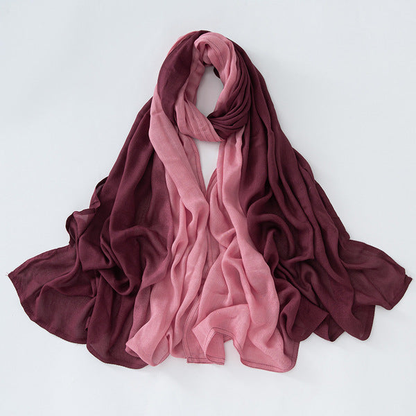 Gorgeous Burgundy Color Literary Retro Gradient Rayon Cotton Imported Hijab / Orna