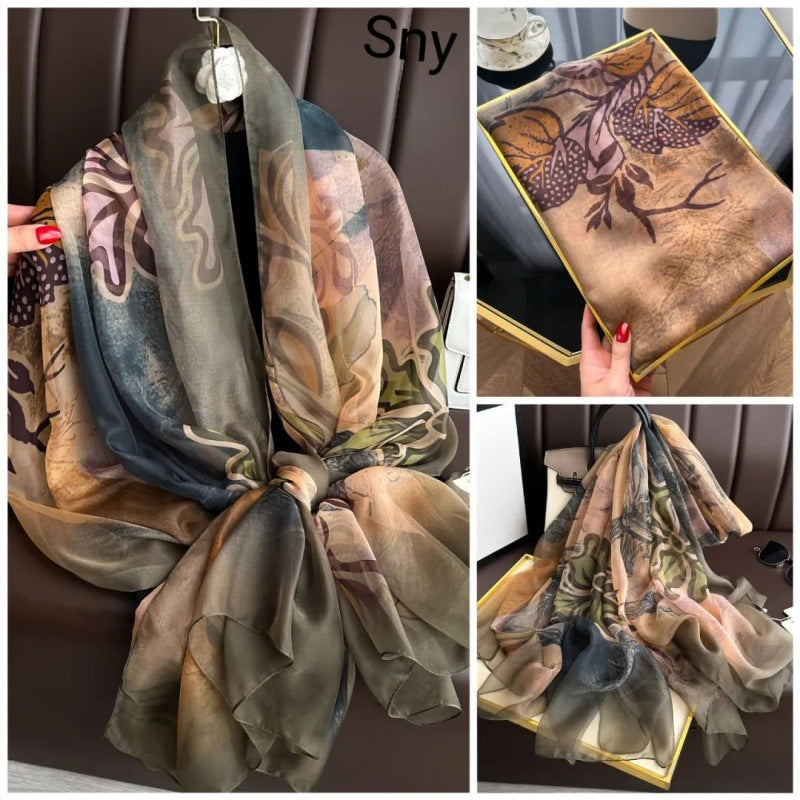 Elegant Smoky Oive Imported Long Silk Scarf / Orna