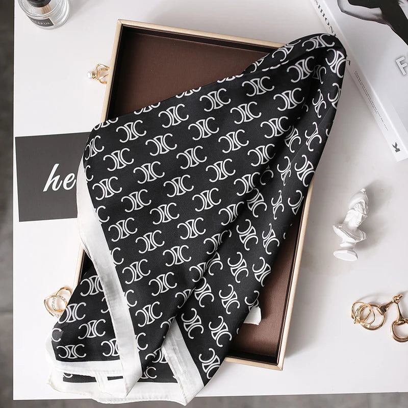 Elegant black white silk scarf
