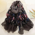 Classy Grey Floral Printed Soft Lightweight Long Hijab / Orna