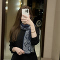 Navy blue polka & paisley printed soft viscose hijab / orna