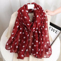 Gorgeous Wine Red Polka Dot Printed Soft Lightweight Long Hijab / Orna