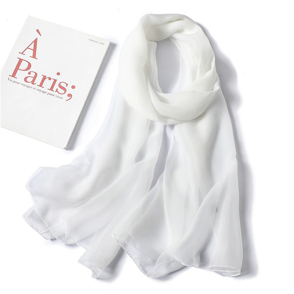 Sophisticated White Color Transparent Solid Color Soft Long Silk Scarf / Orna
