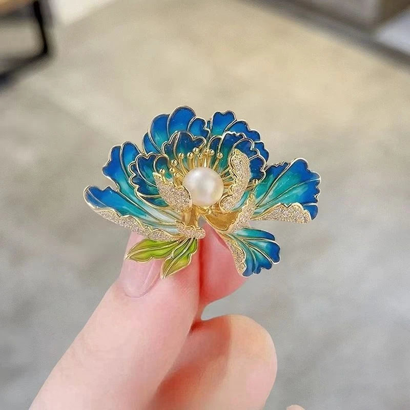 Linlang blue color peony brooch
