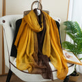 Beautiful Mustard Yellow & Brown Gradient Long Soft Imported Sun Protection Summer Friendly Hijab / Orna