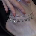 Heart Rhinestone Double Layer Silver Color Anklet