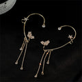 Stylish Sparkling Crystal Flower Ear Cuff Without Piercing Clip Earrings Irregular Tassel Ear Clip ( 1 pair)