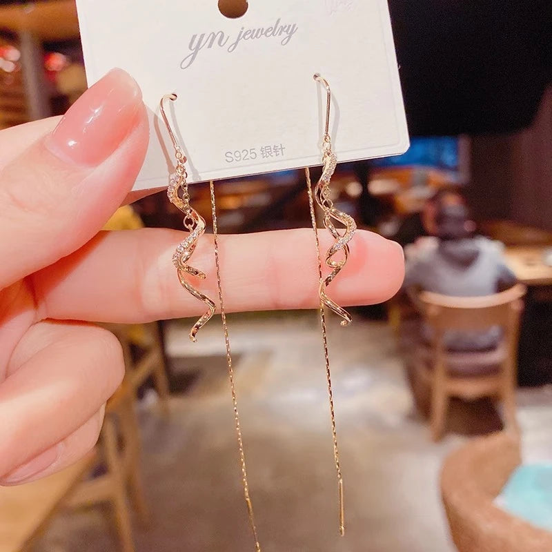 Luxury long spiral zircon earrings