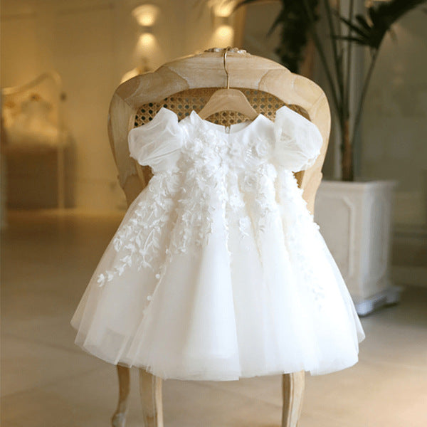 Imported Baby Girl's Pompous Dress White Lace Western Style Children's Birthday Banquet Princess Dress Wedding Flower Girl Dress