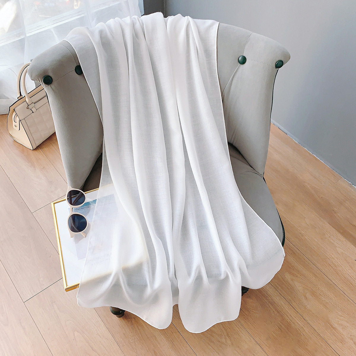 Sophisticated White Color Long Soft Summer Friendly Imported Hijab / Orna