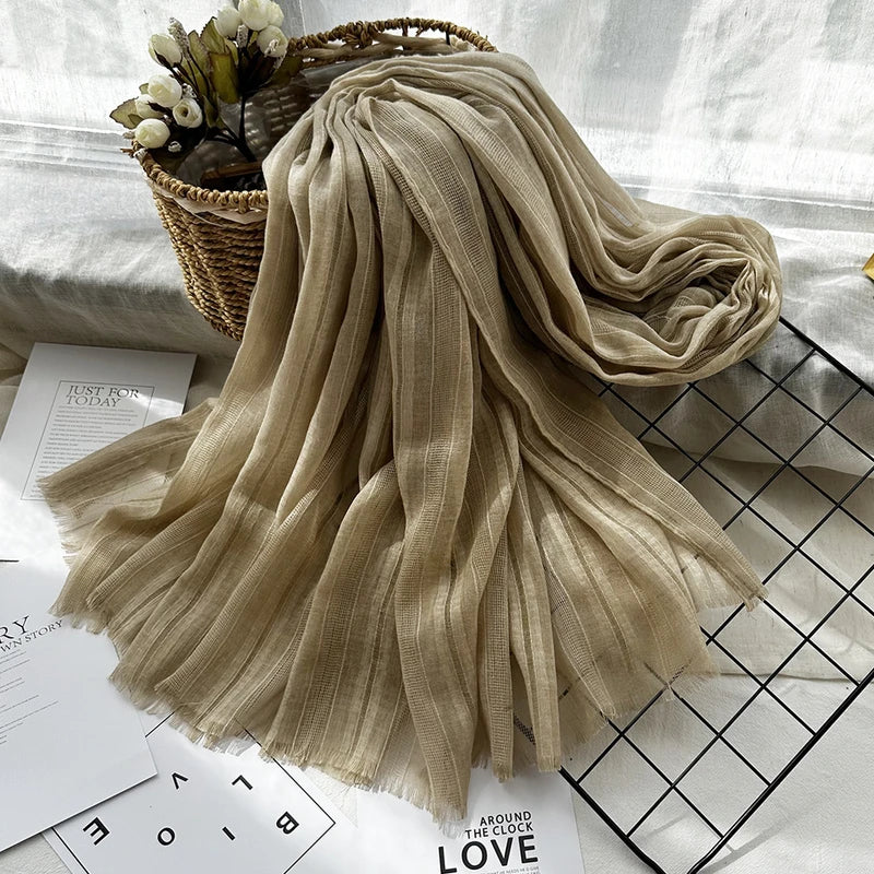 Stunning solid stripe khaki Color Long Cotton Hijab