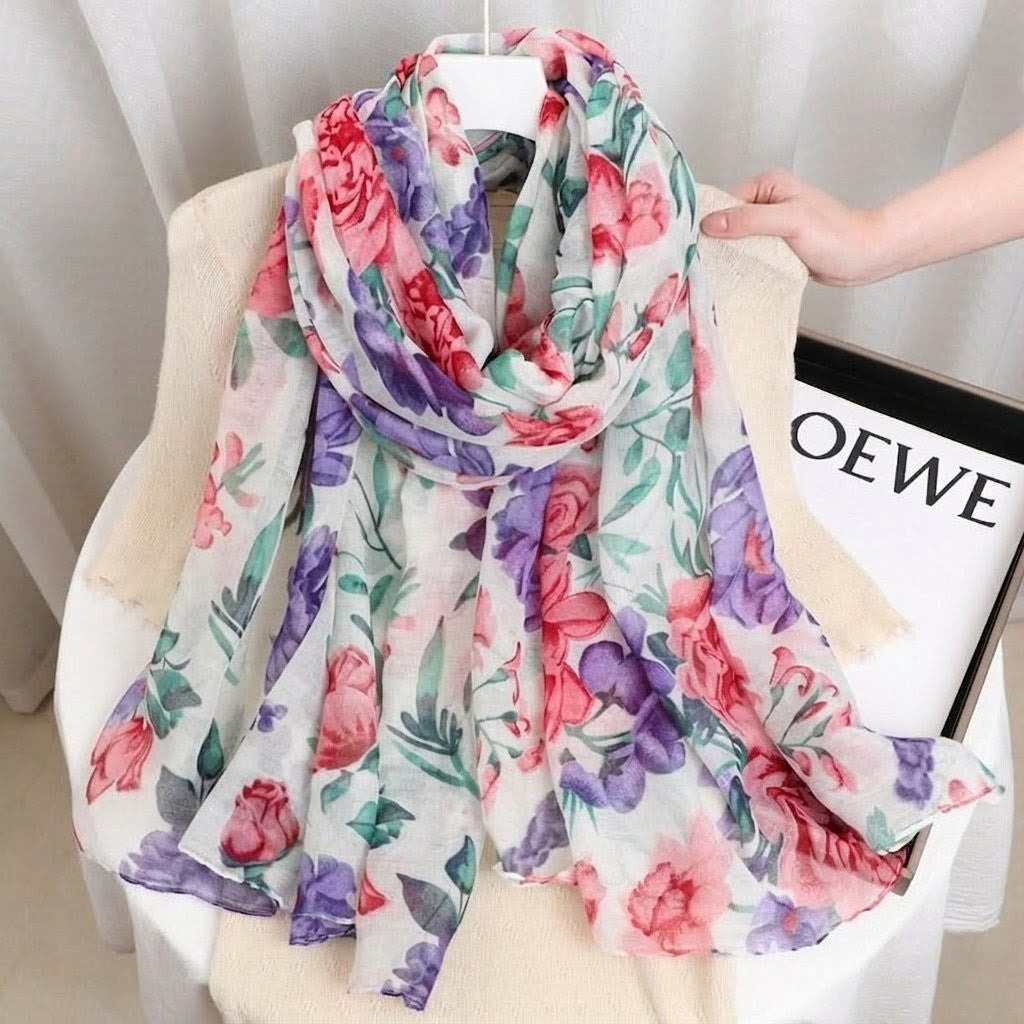 Multicolored Floral Patterned Soft Lightweight Long Hijab / Orna