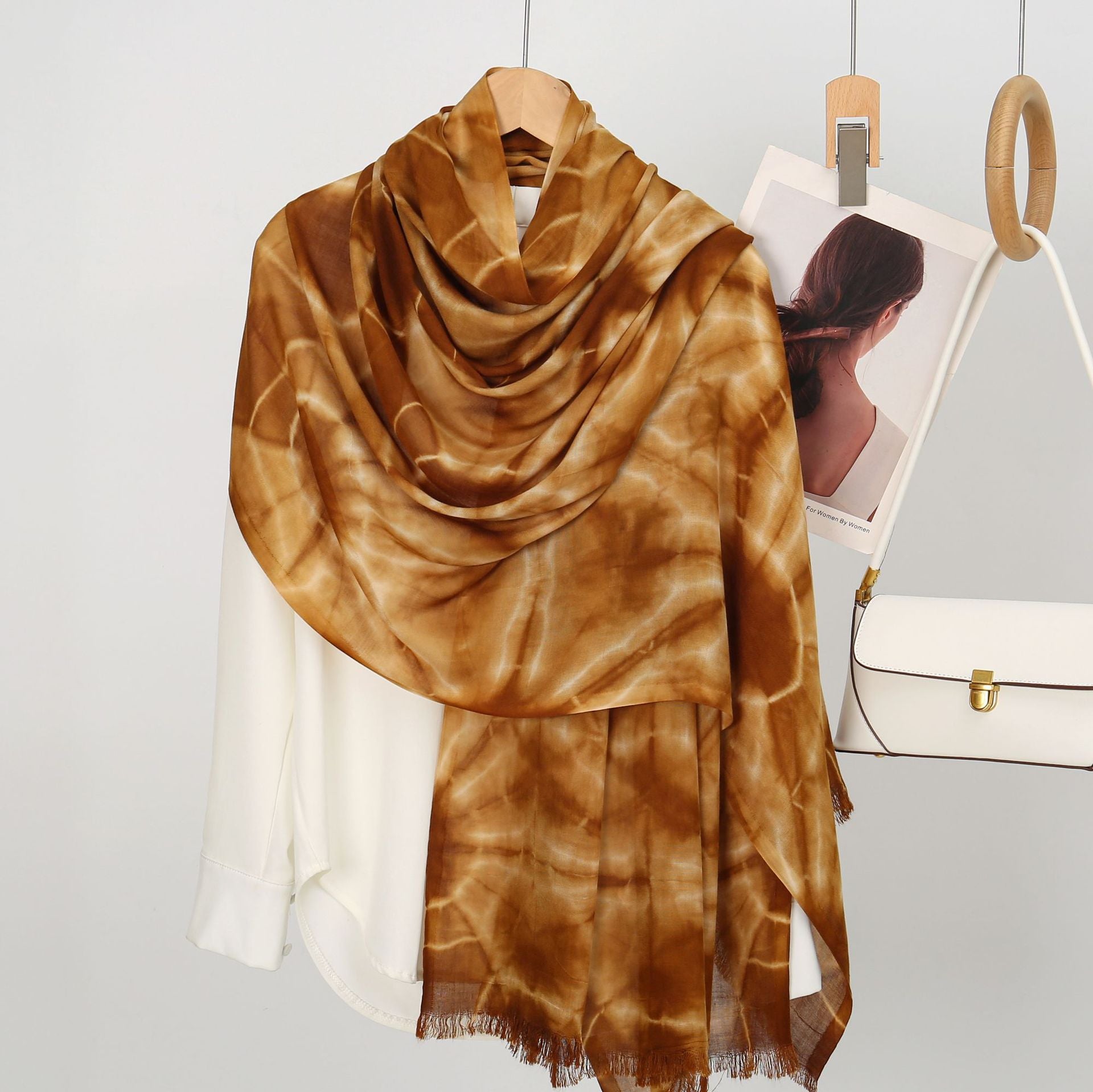 Stunning Chocolate Brown High Quality Tie-Dye Rayon Cotton Scarf Women Girl Ombre Striped Imported Long Crinkle Breathable Printed Hijab / Orna