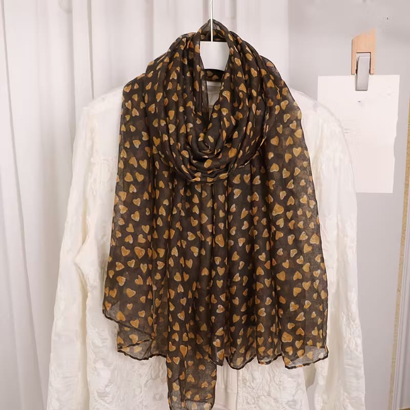 Stunning Coffee Colour Heart Patterned Soft Lightweight Long Hijab / Orna
