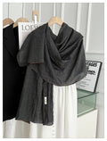 Stunning Black Gray Japanese-Style Imported Summer Friendly Long Wrinkled Cotton Hijab / Orna
