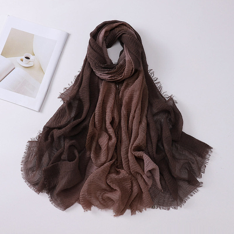 Stunning Deep Coffee Soft Gradient Natural Muslim Women Comfortable Imported Crinkle Cotton Hijab / Orna