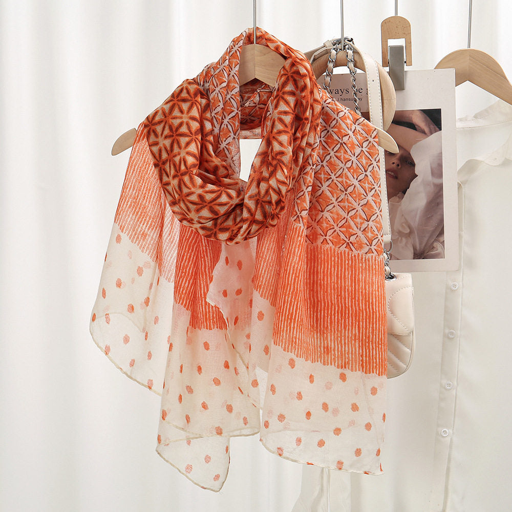Beautiful Orange Floral Printed Soft Summer Friendly Long Hijab / Orna