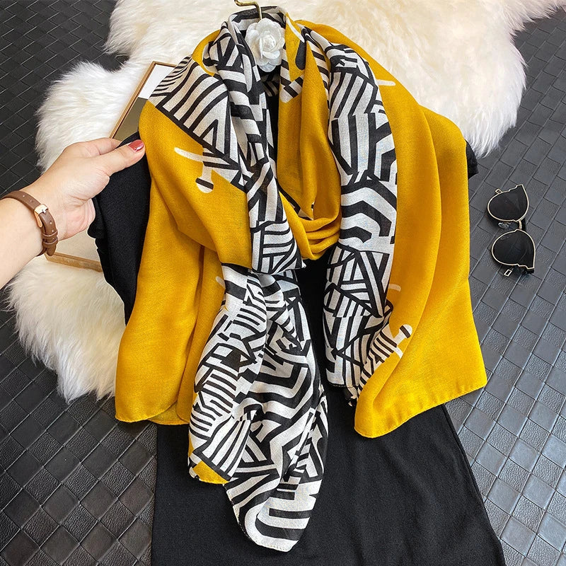 Gorgeous yellow colour zebra printed cotton hijab / orna