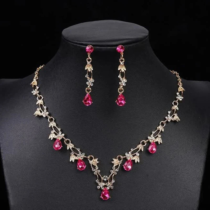 Pretty rose color necklace earrings set