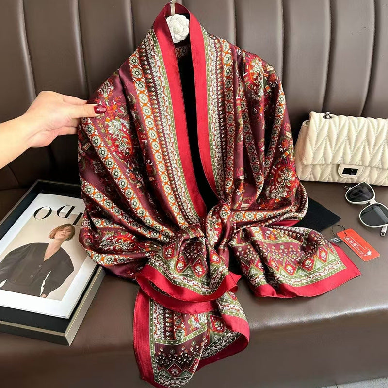 Gorgeous burgundy color paisley printed long silk hijab