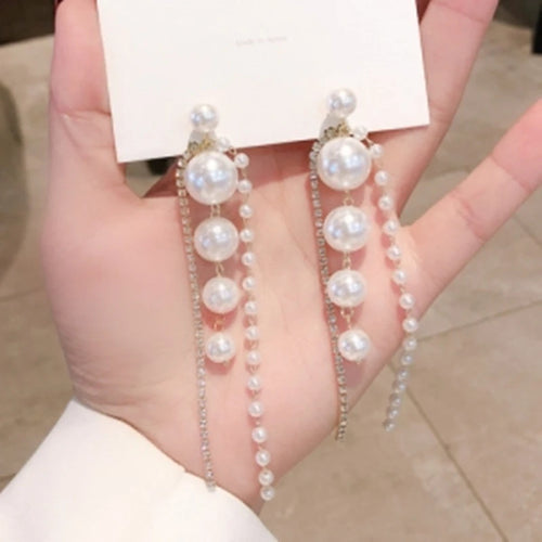 Beautiful pearl long tassel earrings