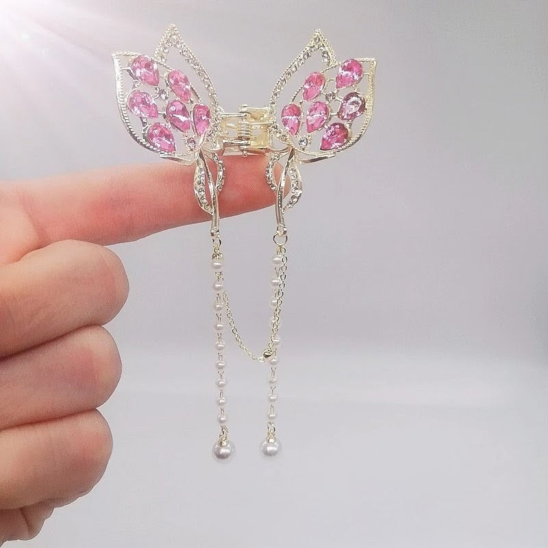 Pretty pink colour butterfly tassel claw clip