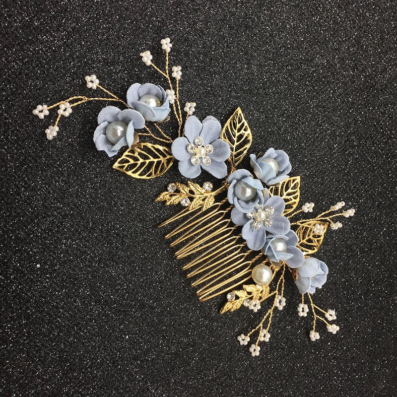Blue color floral rhinestone headband