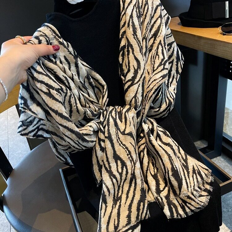Stunning Black Rice High Quality Imported Zebra Printed Long Party Hijab / Orna Adorned With Elegant Golden Detailing