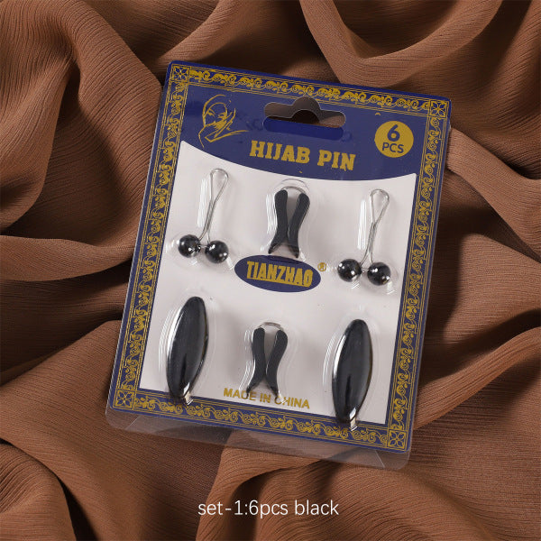 Foreign Trade Imported Simple Plastic Black Safety Pin suit Cap Needle Silk Scarf Clip Neck Clip Headscarf Needle Pearl Clip Scarf Clip