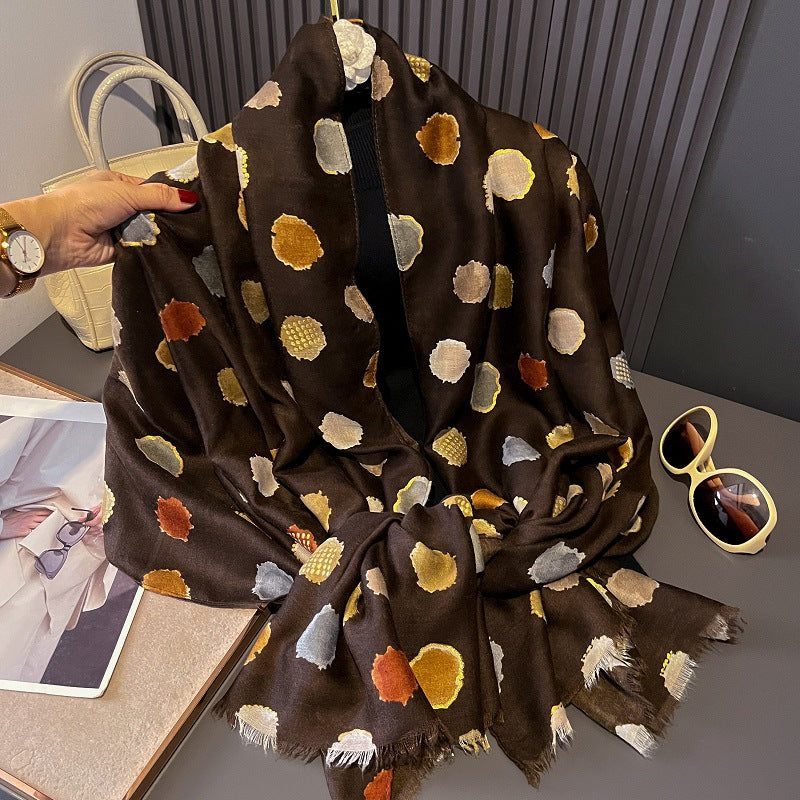 Imported coffee color polka dot printed long cotton hijab / orna