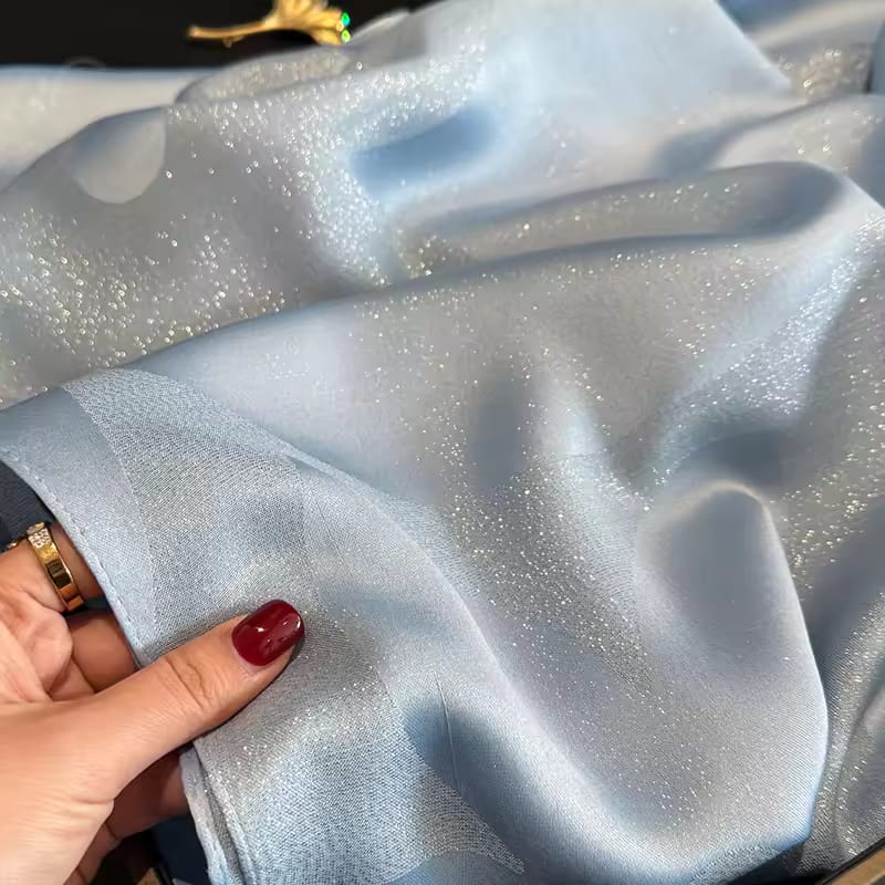 Sky Blue Color Shiny Silk Party Hijab / Orna