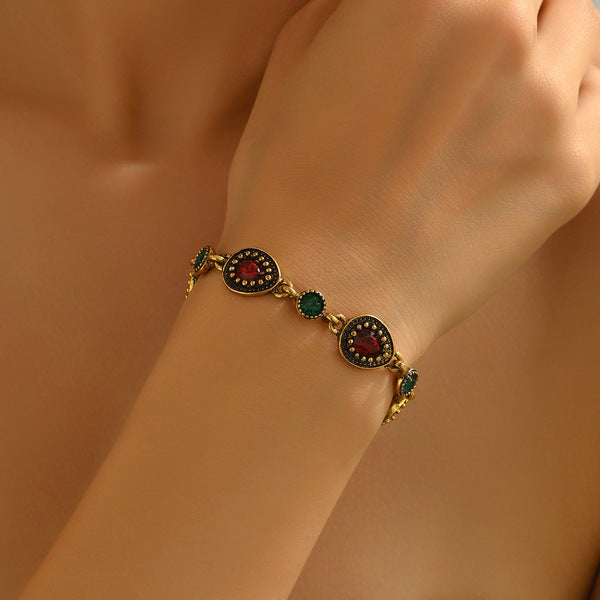 Cross-Border Xiyin Retro Ruby Imported Crystal Bracelet Inlaid with High-Quality Rhinestones For Women Lady Gift